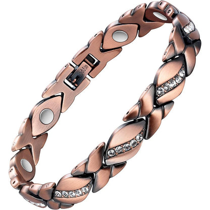 Jecanori Pure Copper Magnetic Bracelet front view featuring crystal accents.