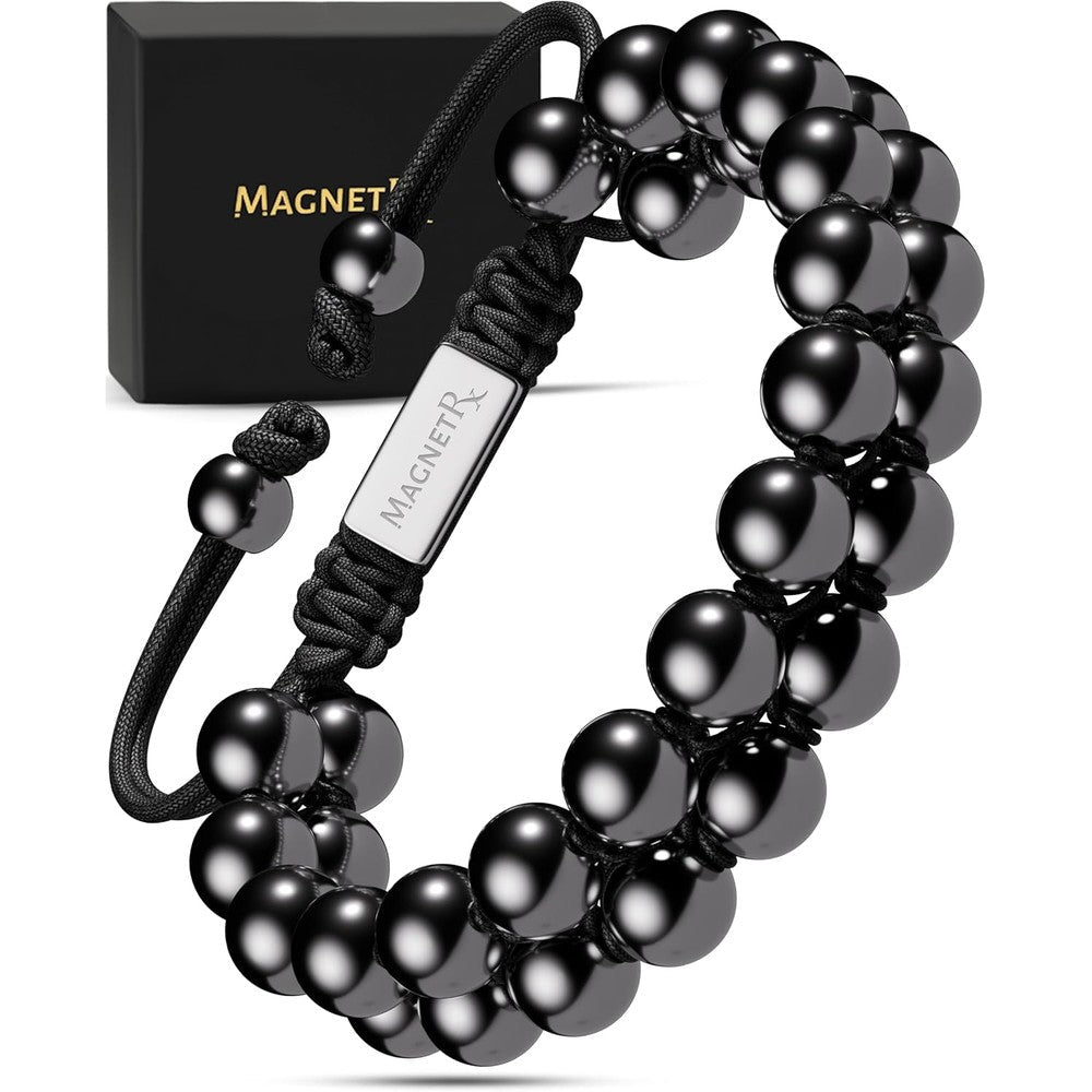 MagnetRX Magnetic Hematite Bracelet front view showcasing 8mm black beads.