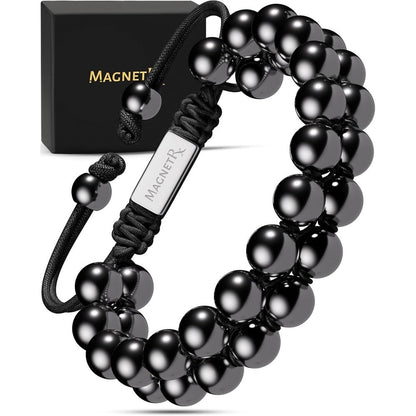 MagnetRX Magnetic Hematite Bracelet front view showcasing 8mm black beads.
