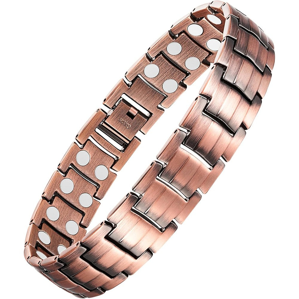 Feraco Men's Copper Magnetic Bracelet front view featuring double row magnets.