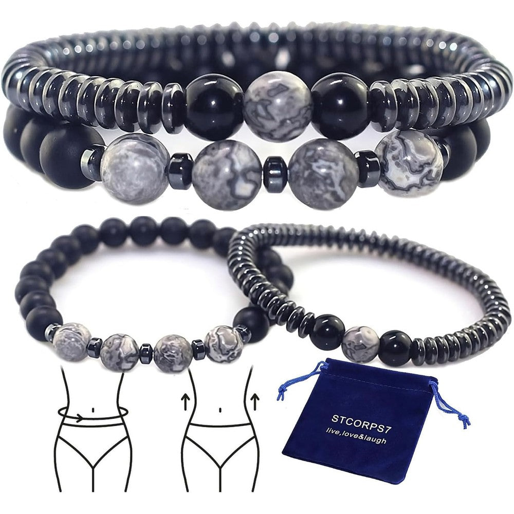 STCORPS7 Magnetic Healing Bracelet front view of black hematite beads for therapy.