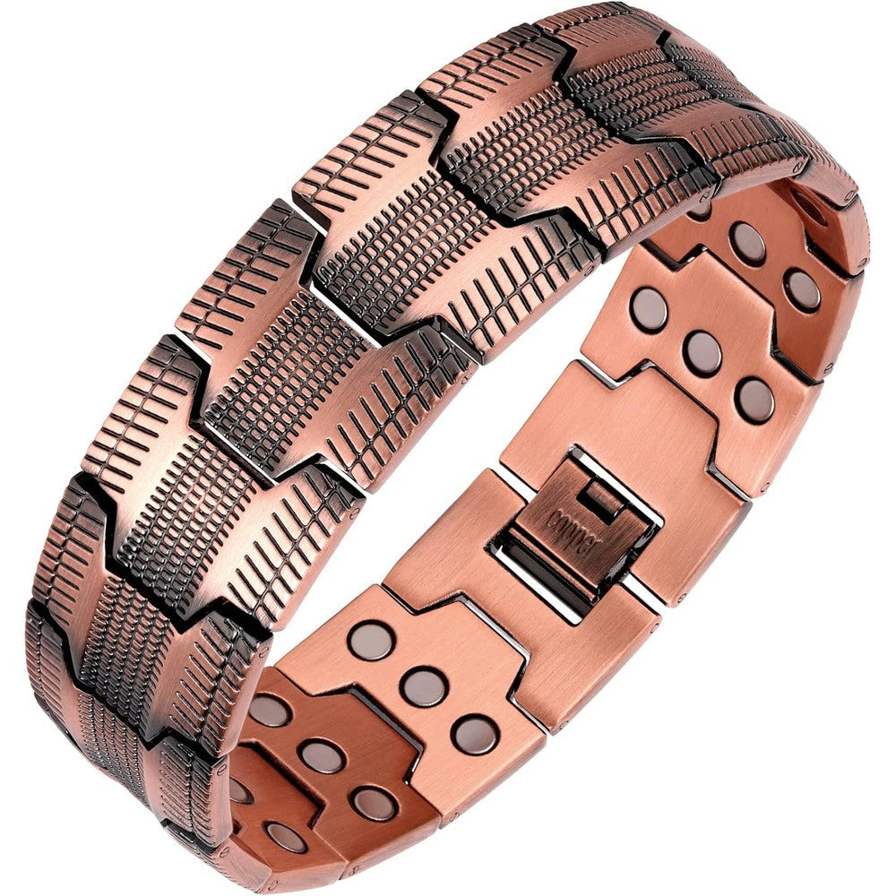 Feraco Men's Copper Bracelet front view displaying 99.99 percent pure copper links.
