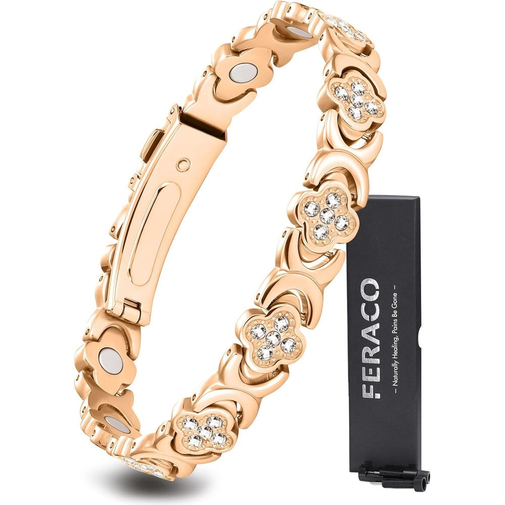Feraco Pure Copper Magnetic Bracelet front view featuring clover design.