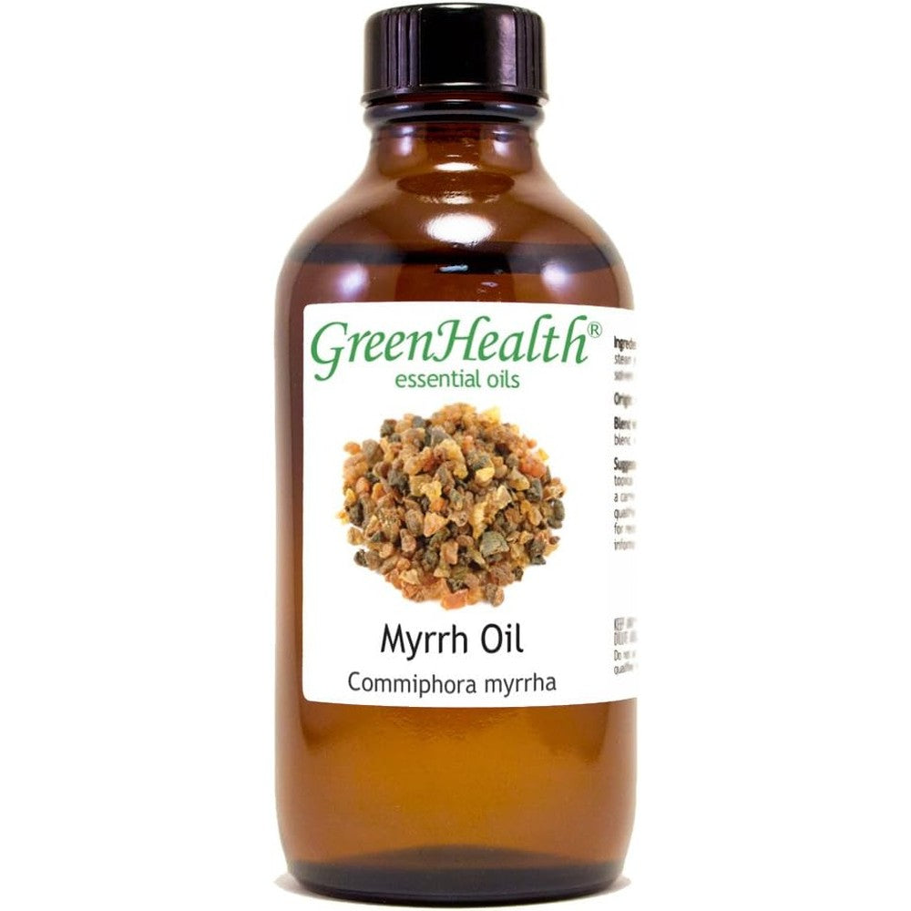 GreenHealth Myrrh Essential Oil 118 milliliter glass bottle front view