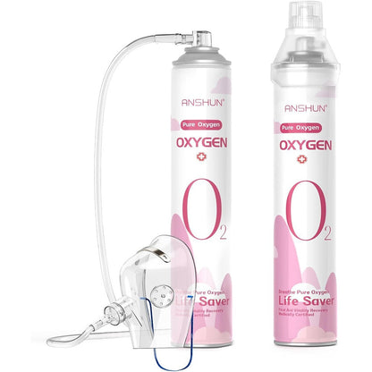 ANSHUN Premium Adult Oxygen Canisters front view with pink and white labels.