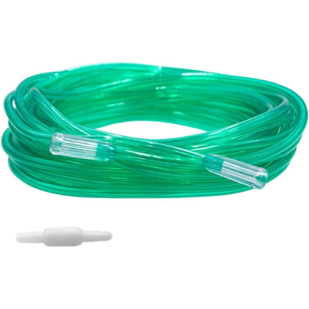 ResOne Green Oxygen Supply Tubing front view showing swivel connectors and crush resistant material.