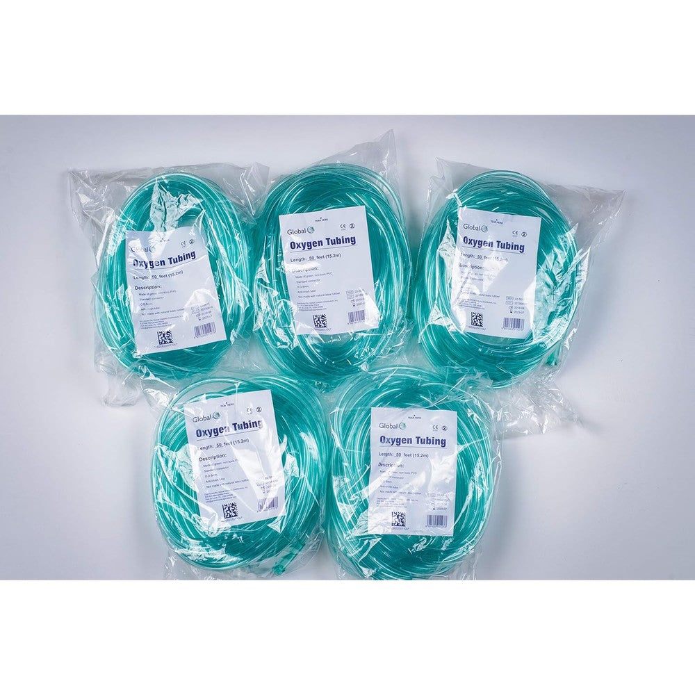 Pk Global 50 foot green crush resistant oxygen tubing 5 pack front view
