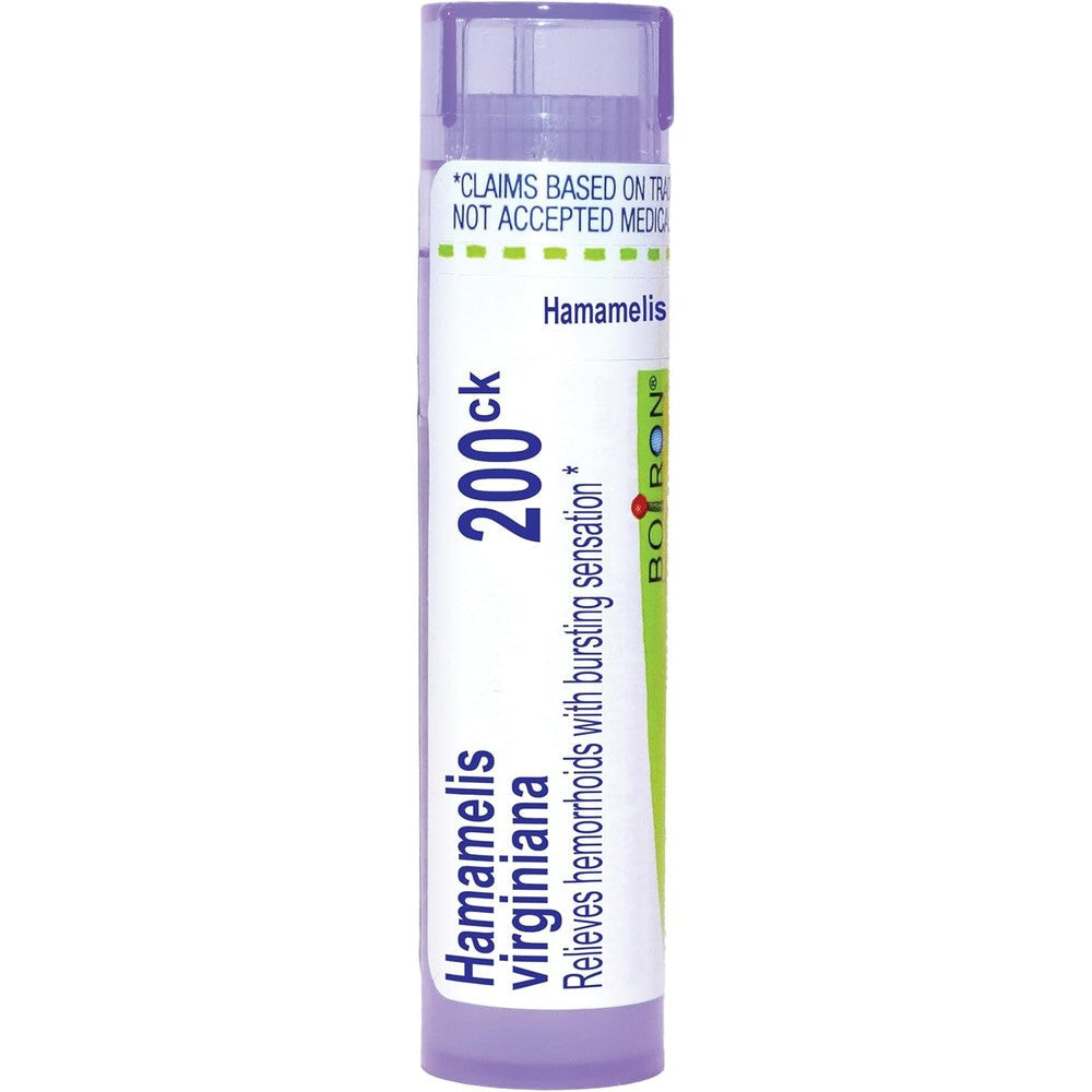 Boiron Hamamelis Virginiana 200C_k homeopathic medicine tube front view for natural hemorrhoid relief