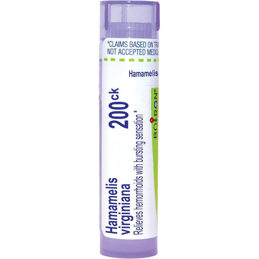 Boiron Hamamelis Virginiana 200C_k homeopathic medicine tube front view for natural hemorrhoid relief