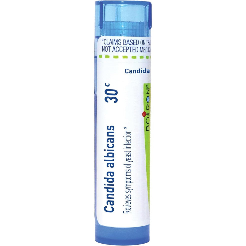 Boiron Candida Albicans 30C blue tube front view for yeast relief.