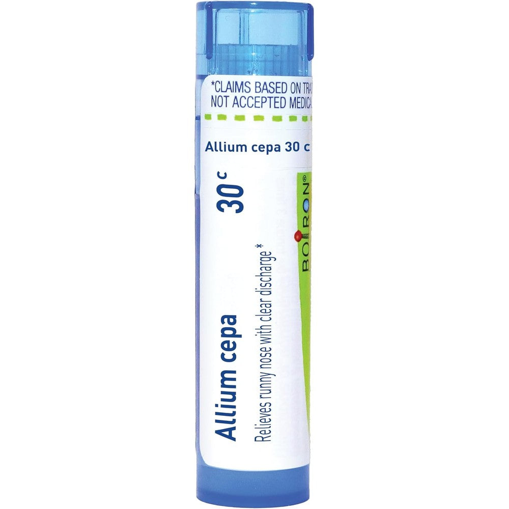Boiron Allium Cepa 30C blue tube front view for natural runny nose relief