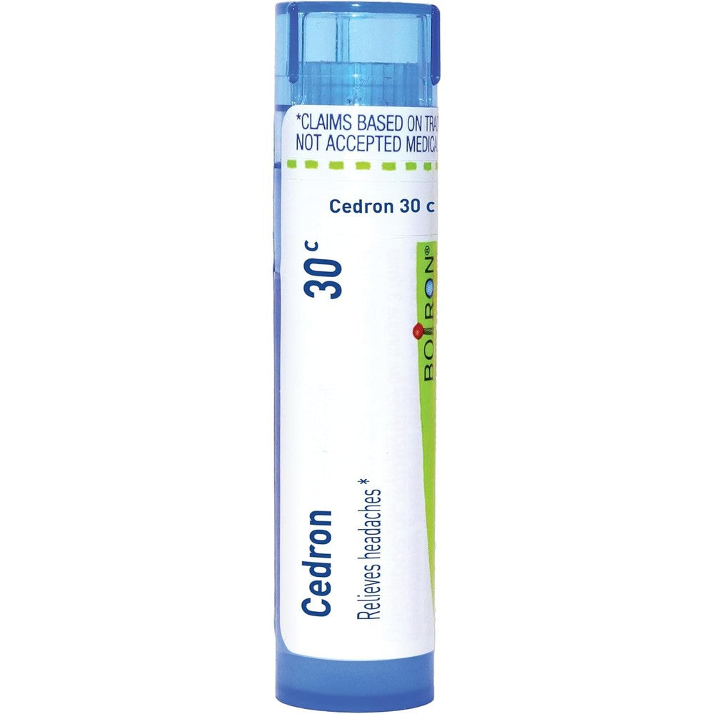 Boiron Cedron 30C tube front view for headache relief homeopathic medicine.