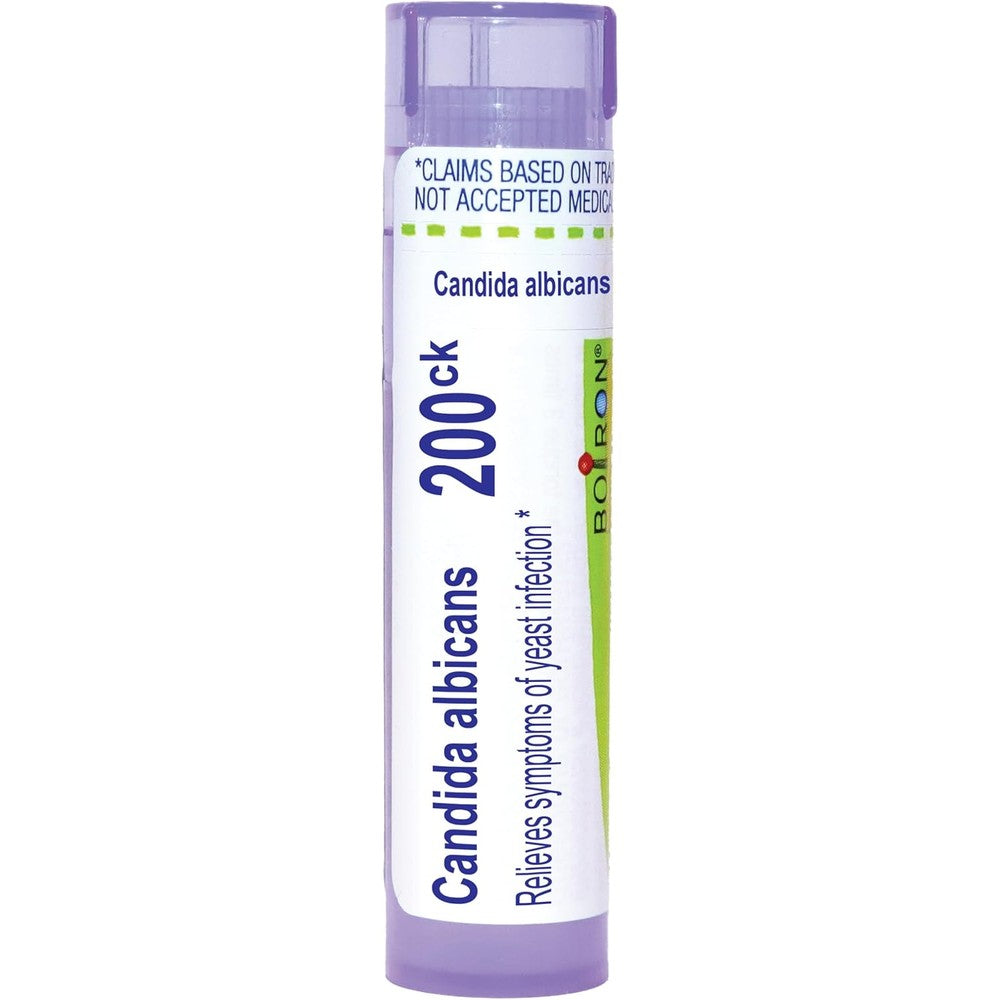 Boiron Candida Albicans 200Ck front view tube for yeast infection relief.