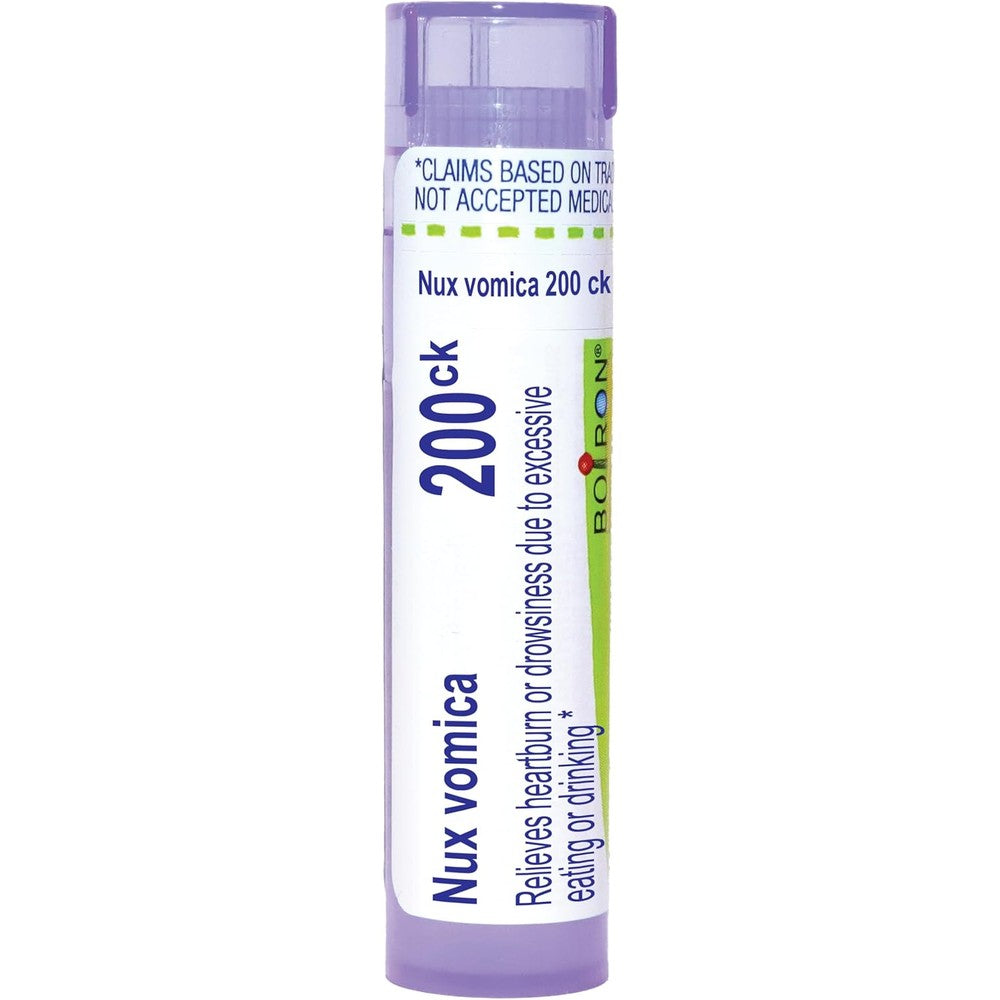 Boiron Nux Vomica 200Ck tube front view for homeopathic heartburn relief.