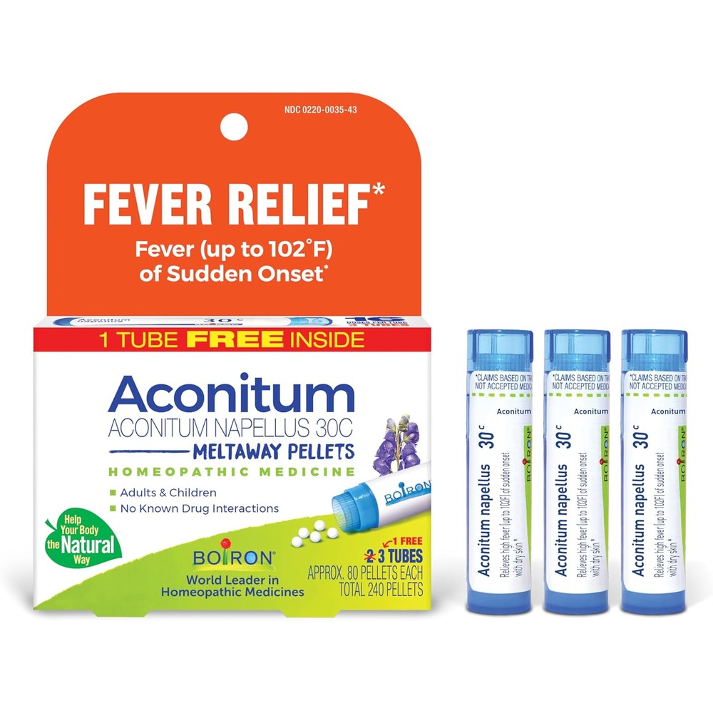 Boiron Aconitum Napellus 30C front view packaging for fever relief