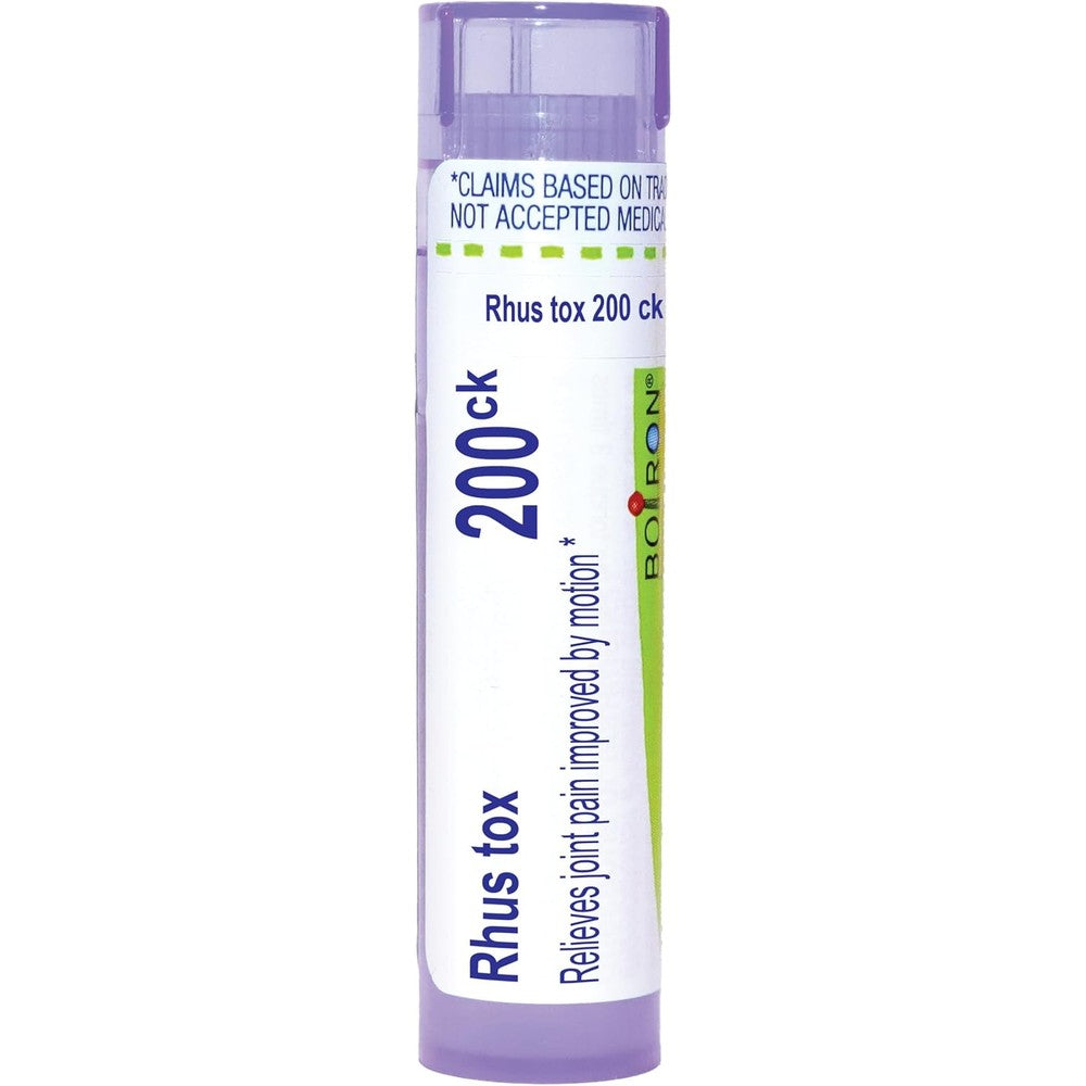 Boiron Rhus Toxicodendron 200Ck front view tube for homeopathic joint pain relief.