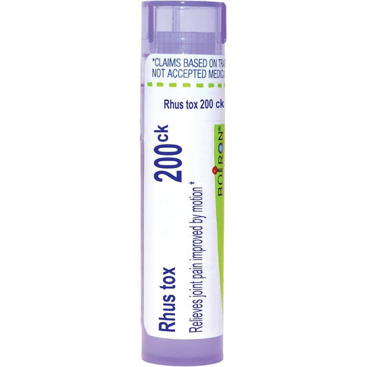 Boiron Rhus Toxicodendron 200Ck front view tube for homeopathic joint pain relief.
