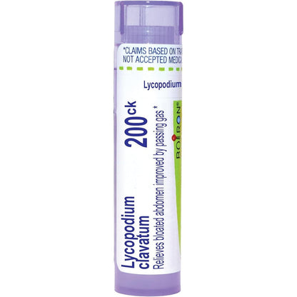 Boiron Lycopodium Clavatum 200C front view tube for homeopathic gas relief.