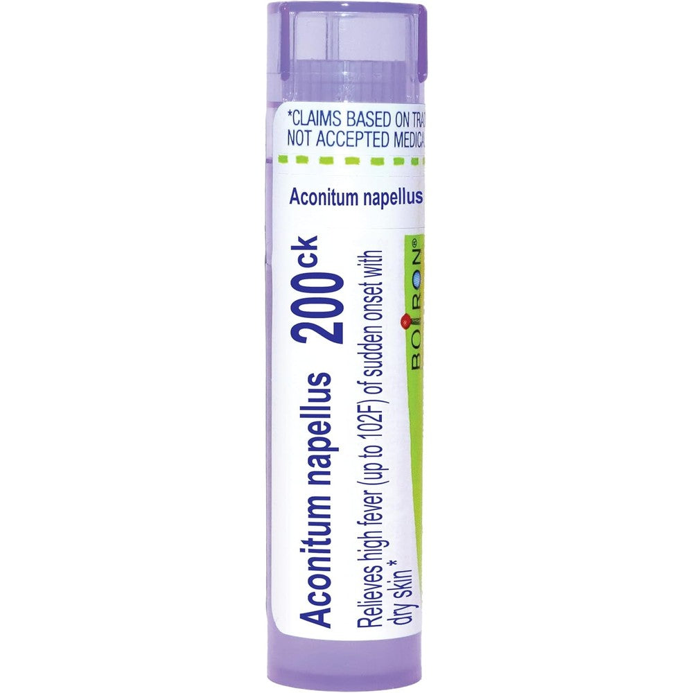 Boiron Aconitum Napellus 200CK front view tube for natural homeopathic fever relief