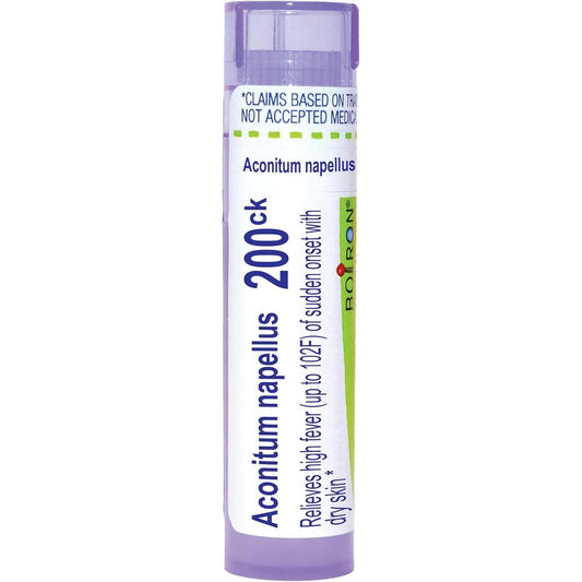 Boiron Aconitum Napellus 200CK front view tube for natural homeopathic fever relief