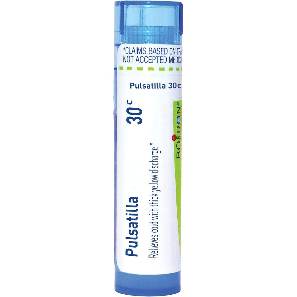 Boiron Pulsatilla 30C tube front view for homeopathic cold relief.