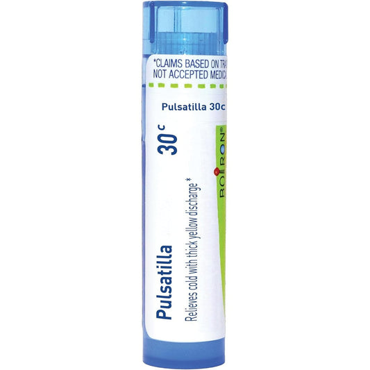 Boiron Pulsatilla 30C tube front view for homeopathic cold relief.