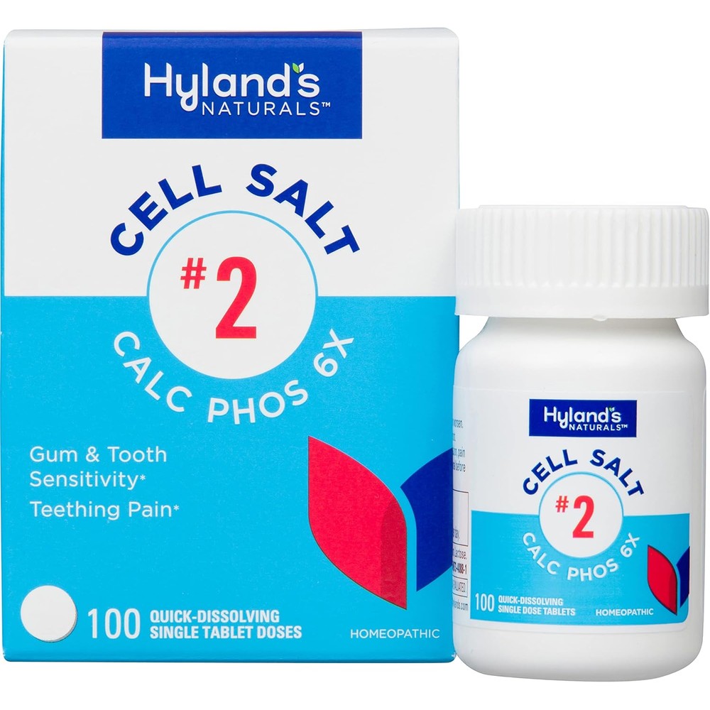 Hyland's Cell Salt Number 2 Calc Phos 6X 100 Count bottle front view for oral relief.
