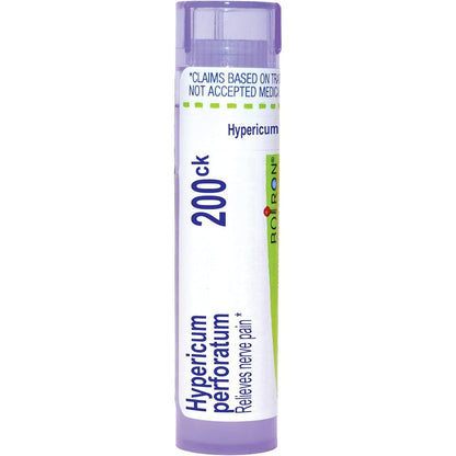 Boiron Hypericum Perforatum 200CK pellet dispenser tube front view for nerve pain relief.