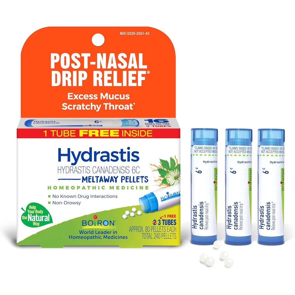 Boiron Hydrastis Canadensis 6C front packaging for nasal congestion relief.