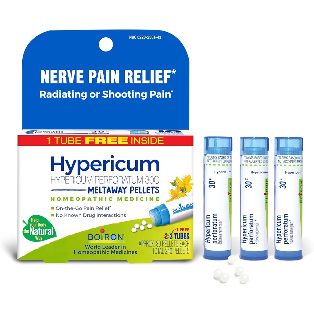 Boiron Hypericum Perforatum 30C front packaging for nerve pain relief.