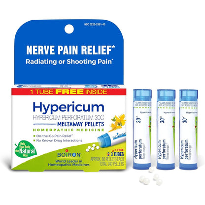 Boiron Hypericum Perforatum 30C front packaging for nerve pain relief.
