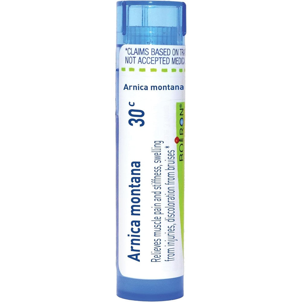 Boiron Arnica Montana 30C front view packaging for homeopathic muscle pain relief.