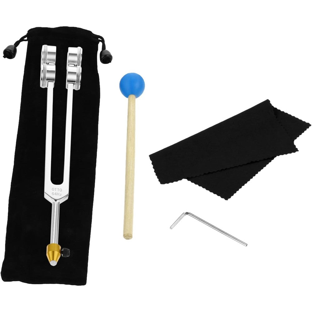 DRELD Otto 64 Hz weighted tuning fork set front view showcasing the massage head and aluminum alloy design.