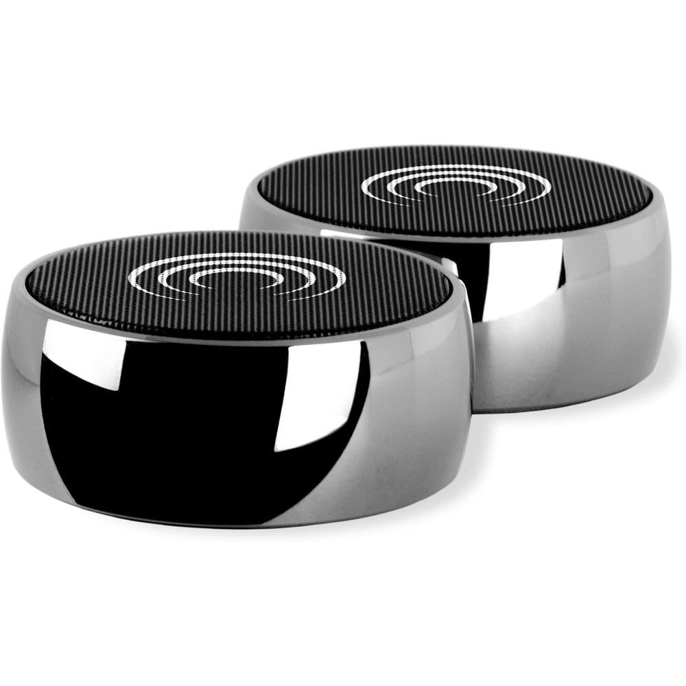 Solu NOW Tone Therapy System meditation speakers front view showcasing premium metallic finish.