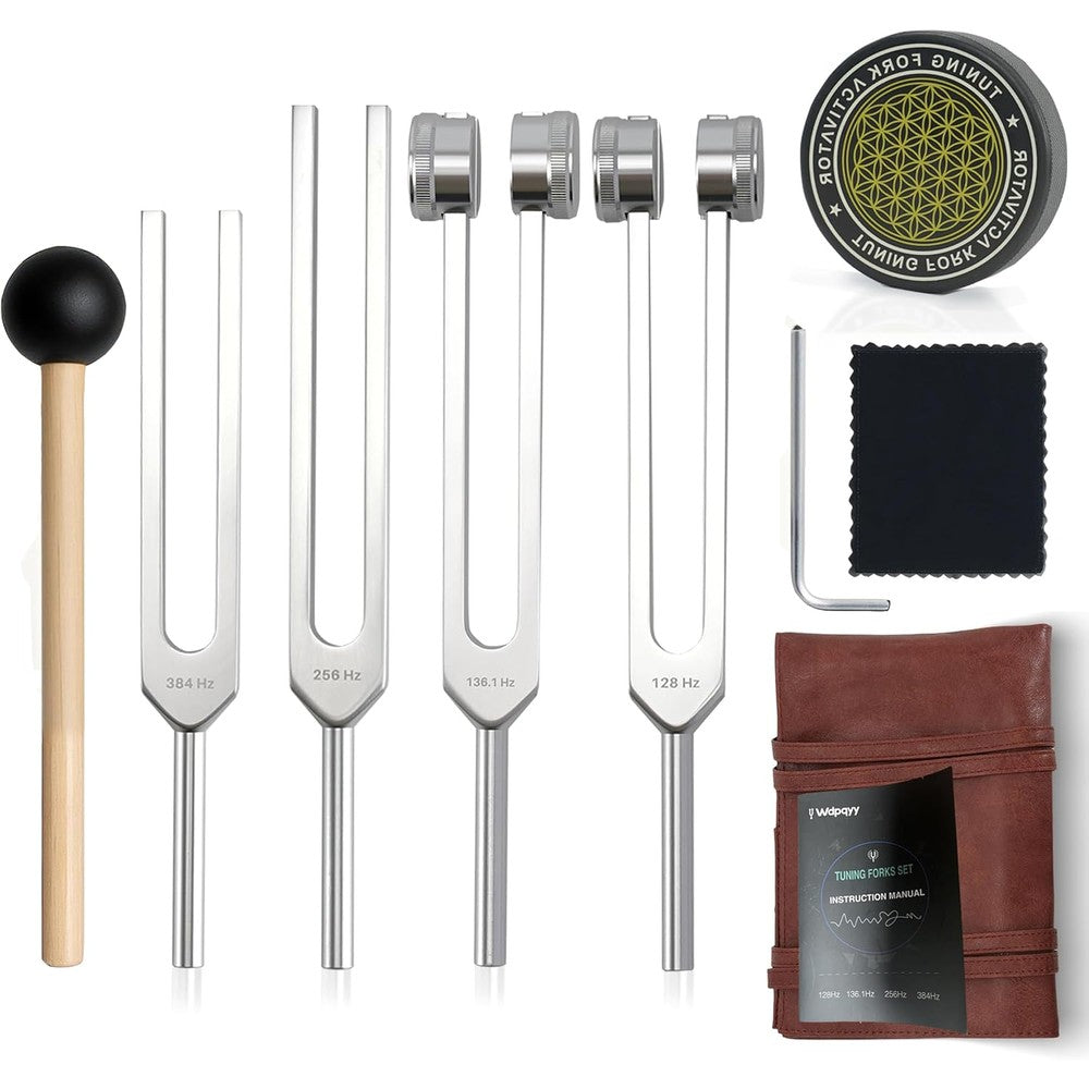 RUIYIZIXIN tuning forks healing set front view in leather case for sound therapy