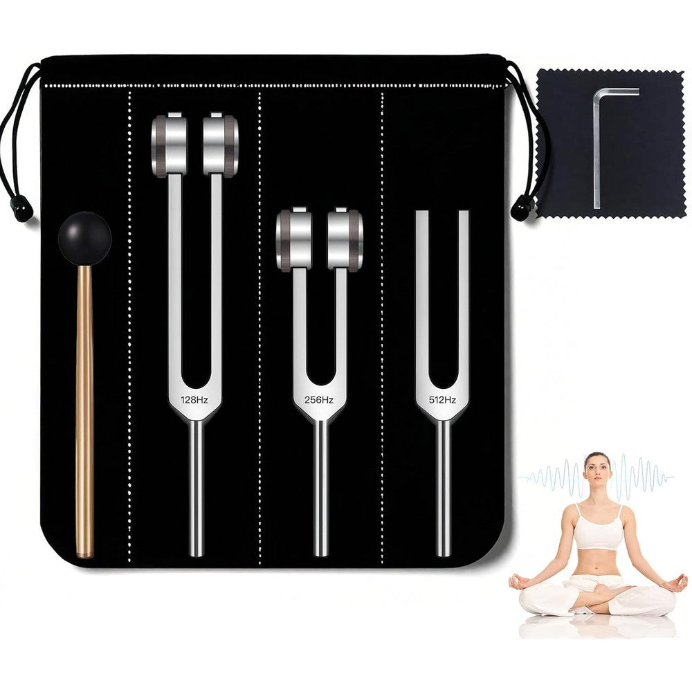 ZHIYUEJING tuning forks for healing set featuring three metallic frequencies in front view