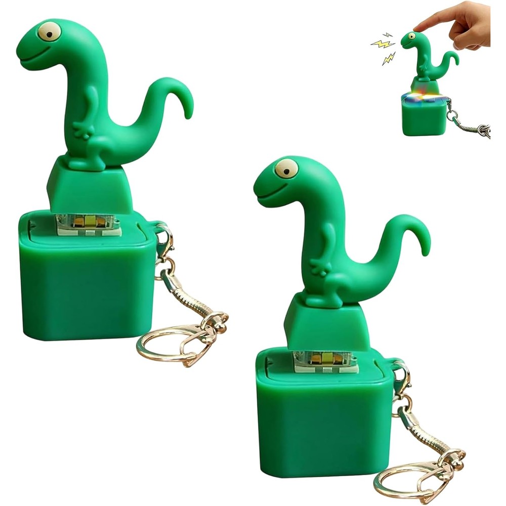 Generic lizard button sound keychain fidget toy front view showcasing the green finish and mechanical clicker switch.