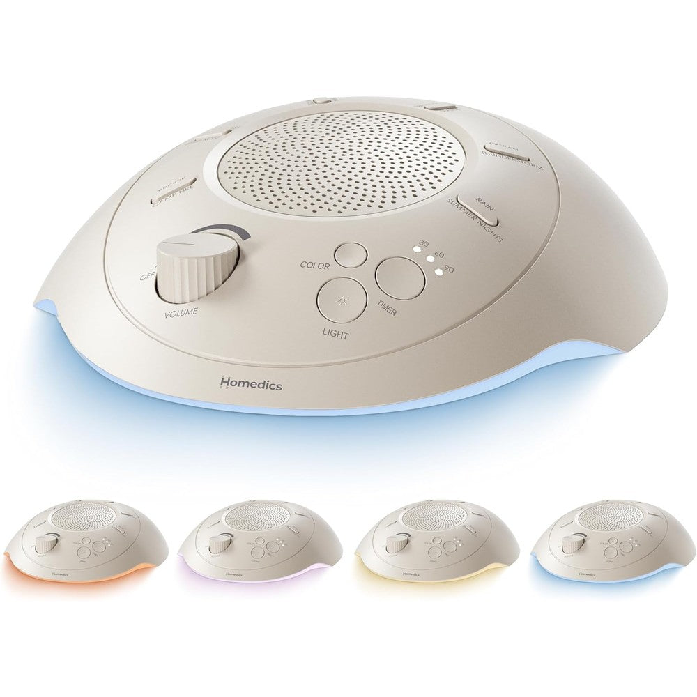 Homedics premium sleep better portable sound machine cream front view showing control panel buttons