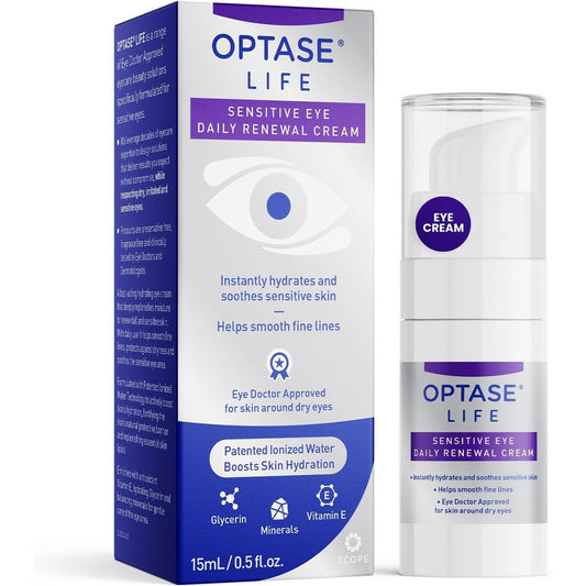 Optase LIFE Sensitive Eye Daily Renewal Cream front pump bottle view