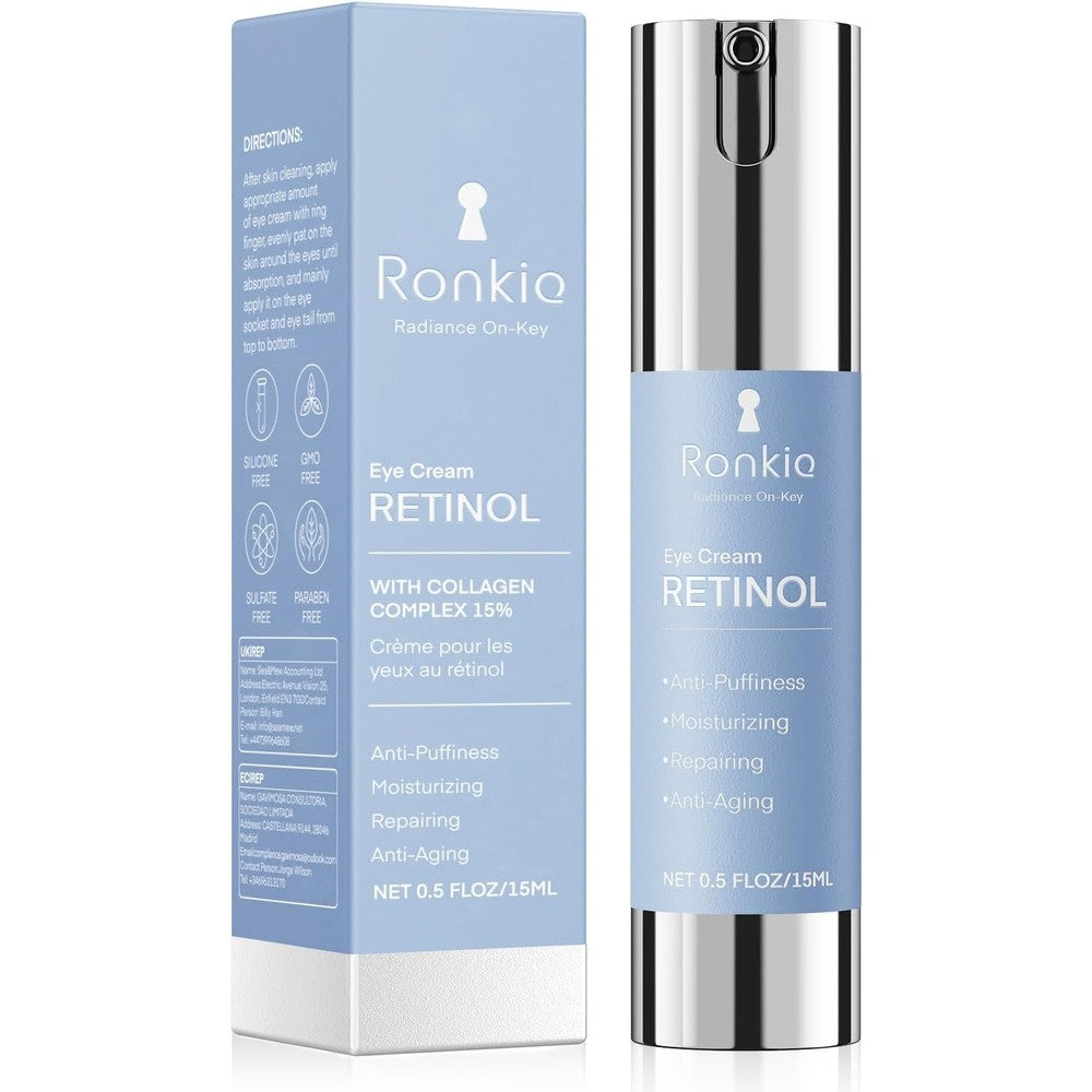 Ronkie Retinol Eye Cream front view bottle for dark circles treatment