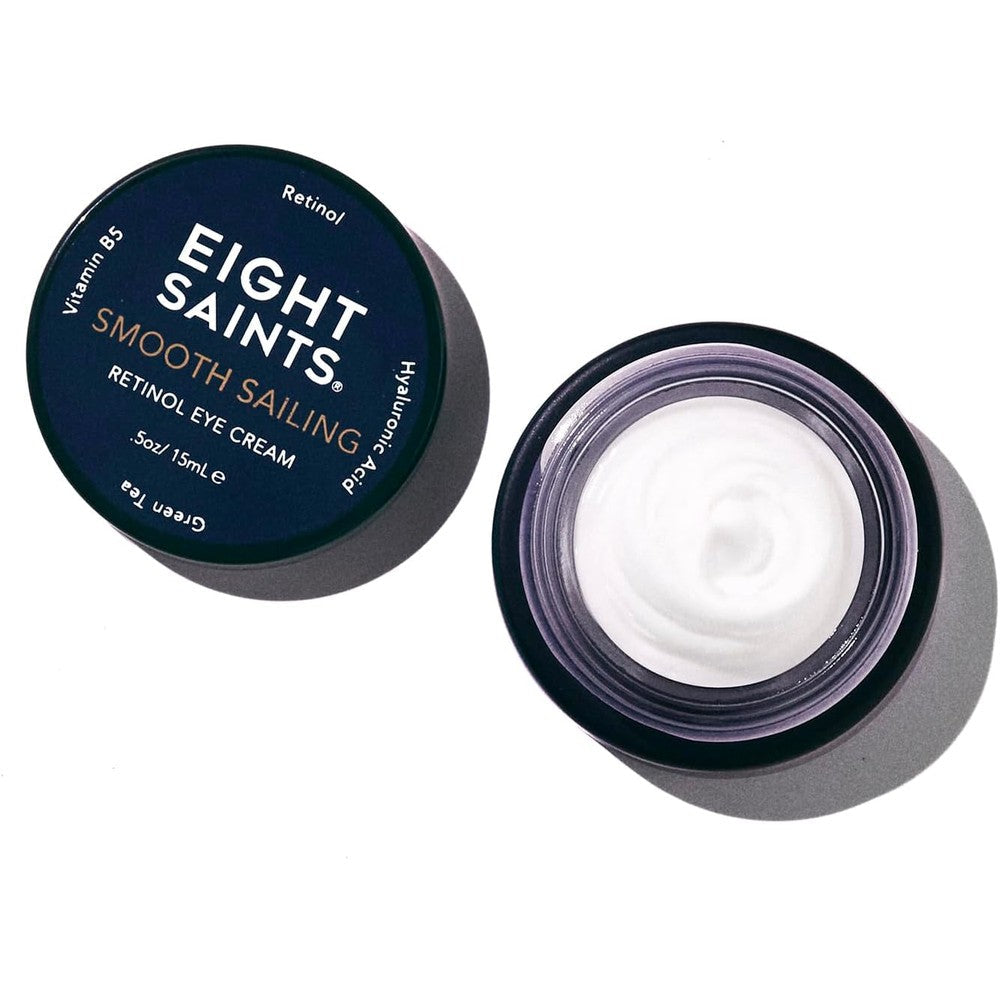 Eight Saints Smooth Sailing Retinol Eye Cream front packaging for wrinkle reduction