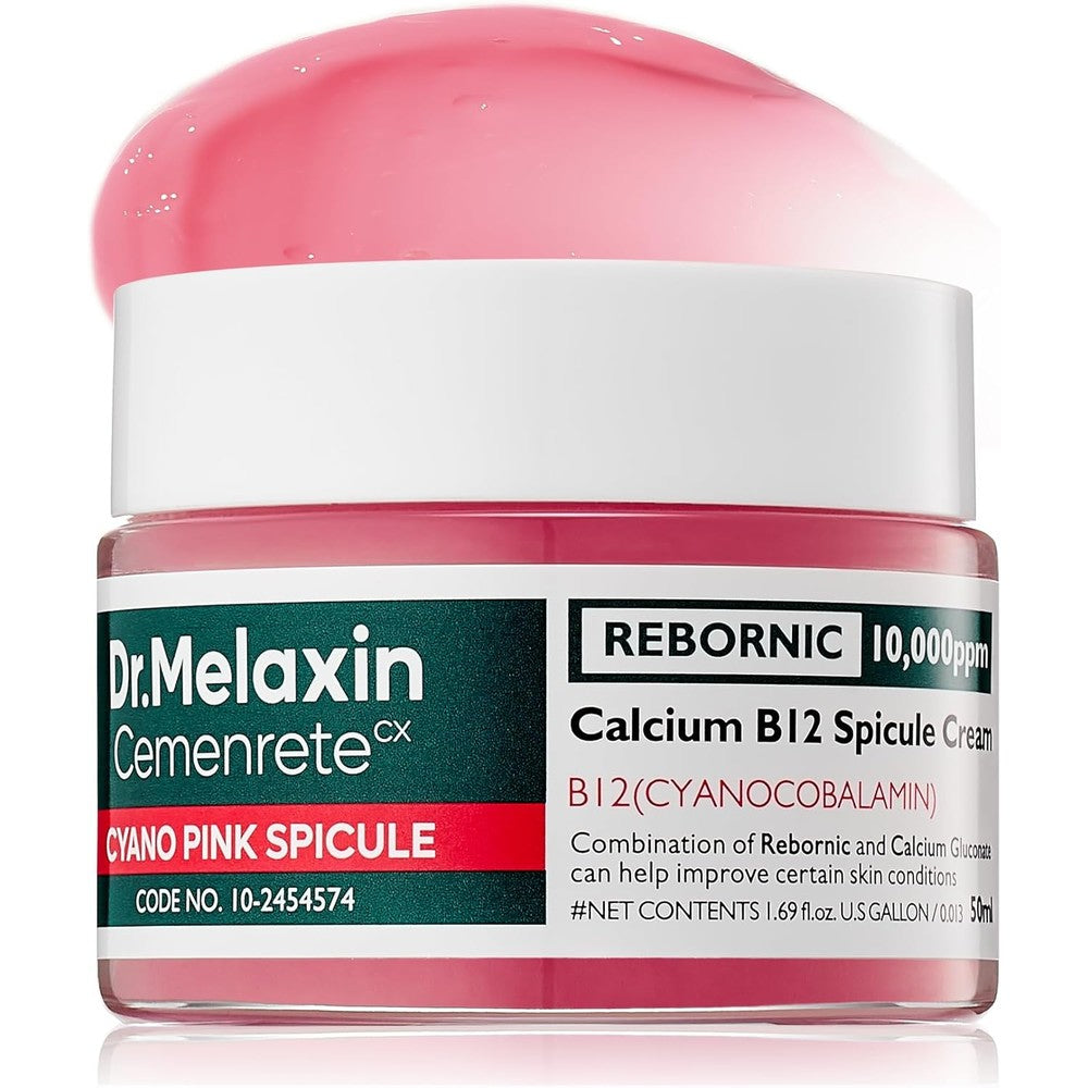 Dr. Melaxin Cemenrete Cyano Pink Spicule Eye Cream front view of the premium glass jar