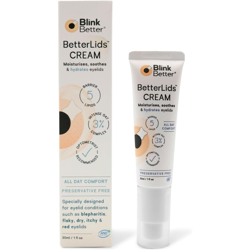 BlinkBetter BetterLids Restore Eyelid Cream front view tube of authentic USA eye care moisturizer