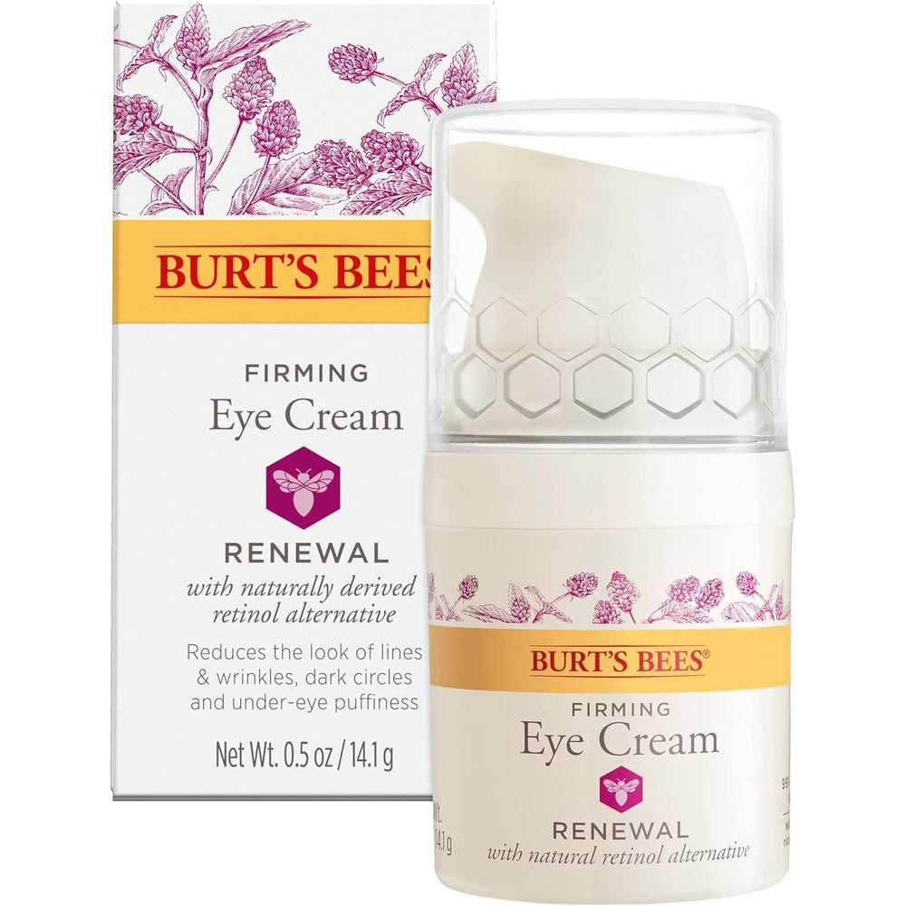 Burt's Bees Renewal Firming Eye Cream front view bottle with pump dispenser for anti aging skincare