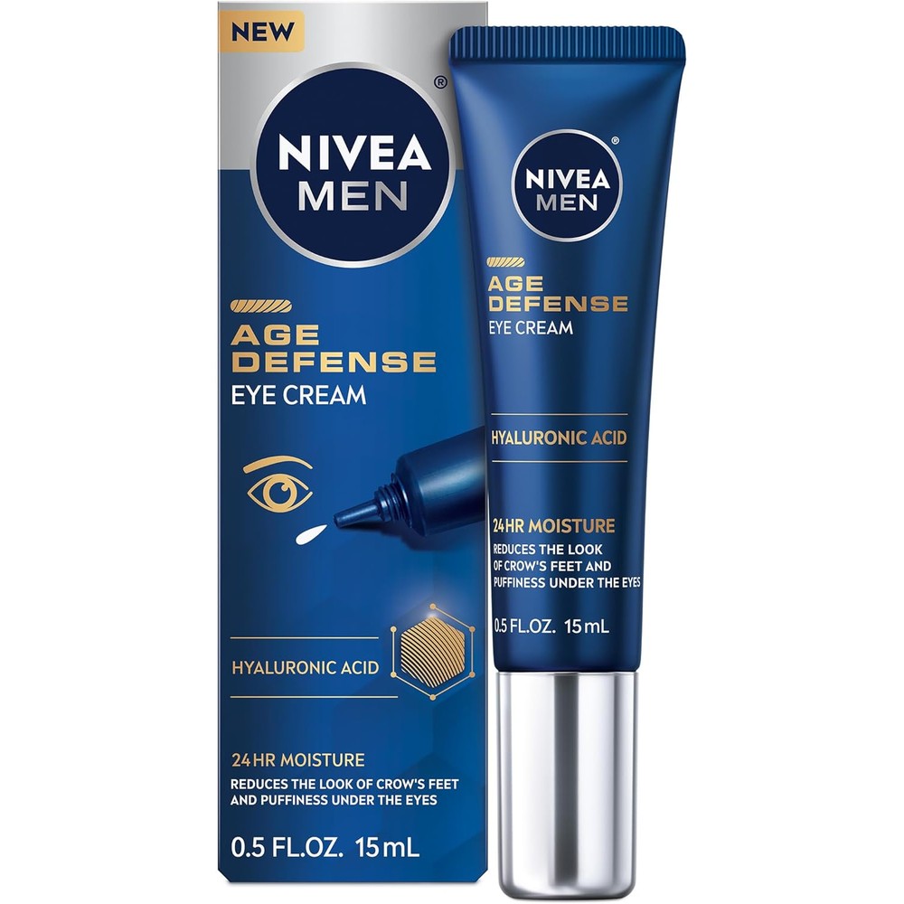 NIVEA MEN Age Defense Eye Cream front view of the zero point five fluid ounce tube.