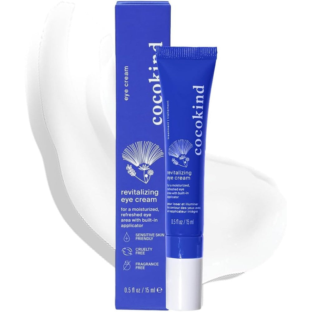 Cocokind Revitalizing Eye Cream front view of the blue tube showing authentic packaging.