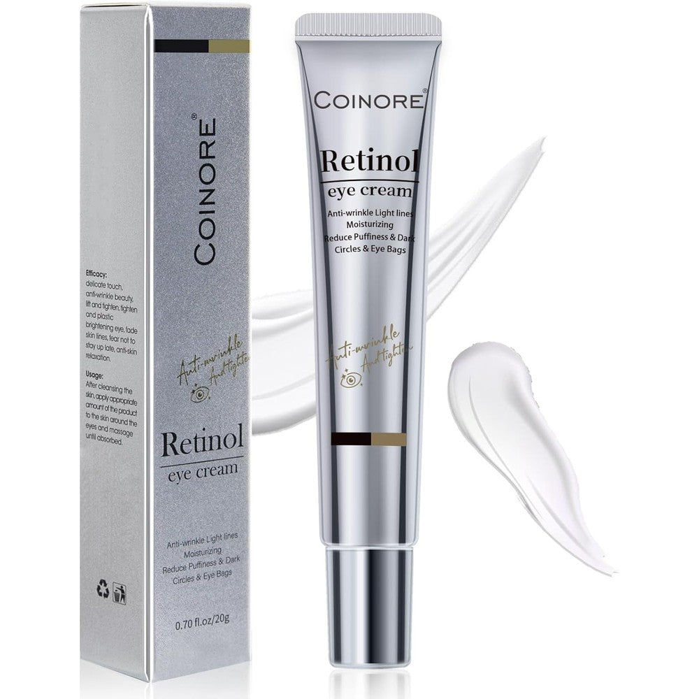 Coinore Retinol Under Eye Cream front view of the tube showcasing packaging details.