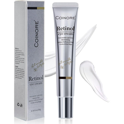 Coinore Retinol Under Eye Cream front view of the tube showcasing packaging details.