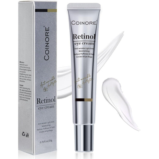 Coinore Retinol Under Eye Cream front view of the tube showcasing packaging details.