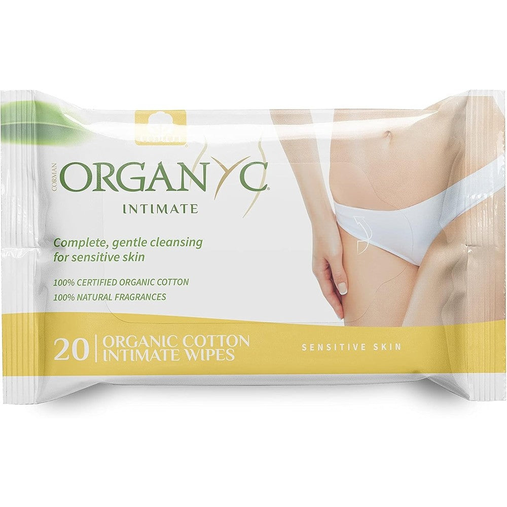 Corman Organyc Organic Cotton Intimate Wet Wipes front packaging for feminine hygiene.